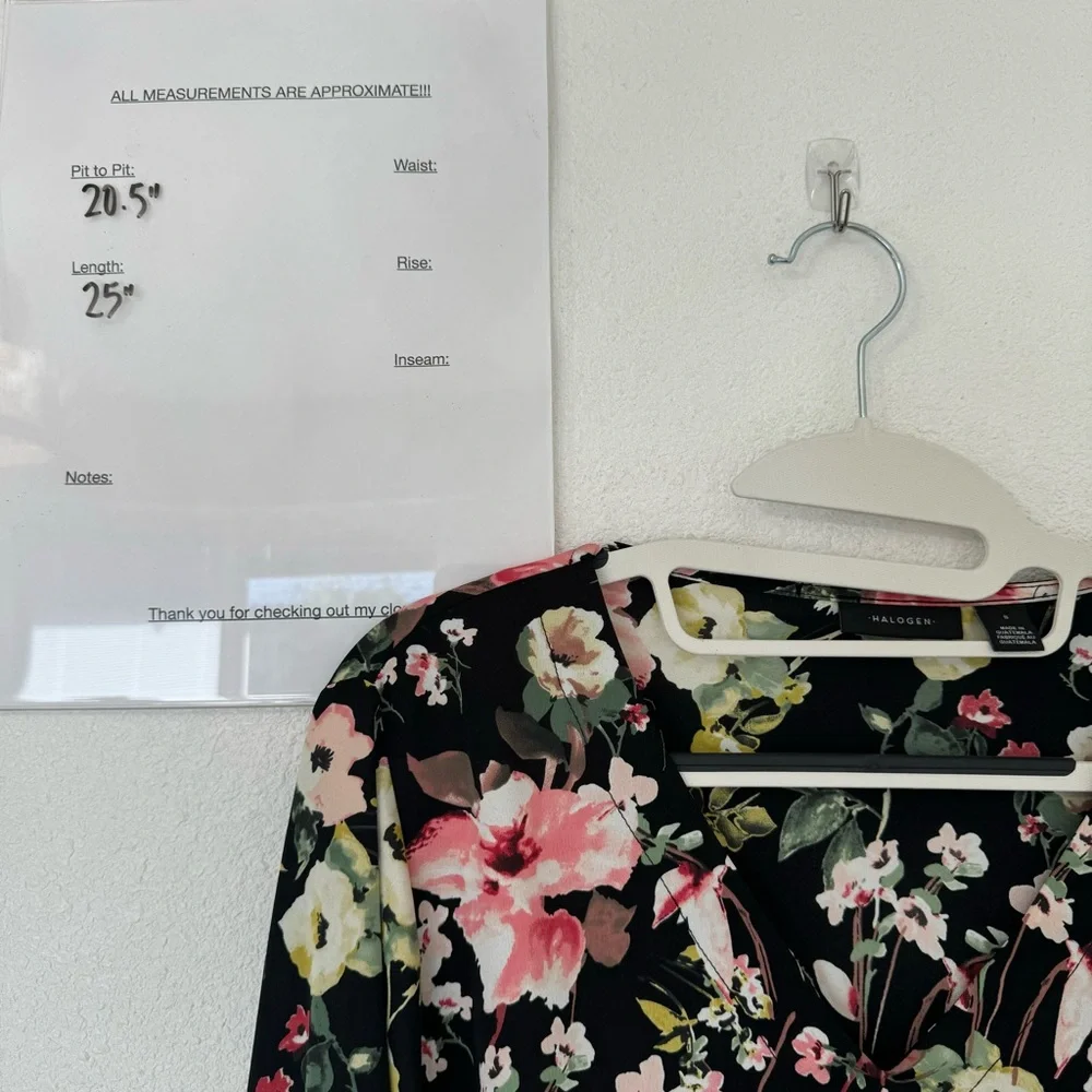 Halogen V-Neck Black Floral Long Sleeve Bell‎ Sleeve Velvet Tie Blouse Small